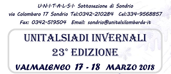 Unitalsiadi invernali 23^ edizione – Valmalenco, 17-18 marzo 2018